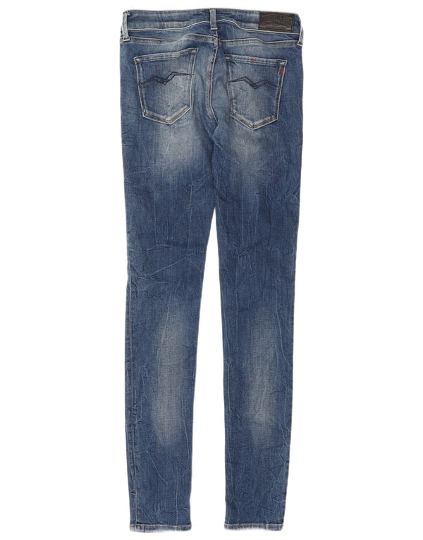 Replay Jeans feminino Luz cintura baixa super skinny W26 L32 azul algodão