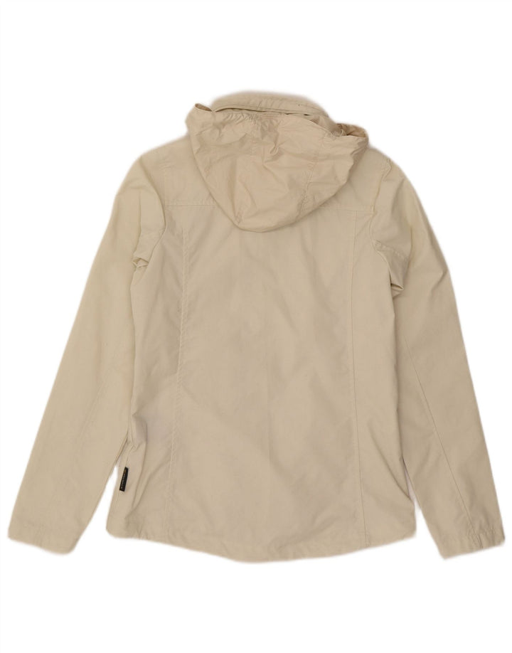 Jaqueta de chuva feminina com capuz Jack Wolfskin UK 6 XS poliéster branco