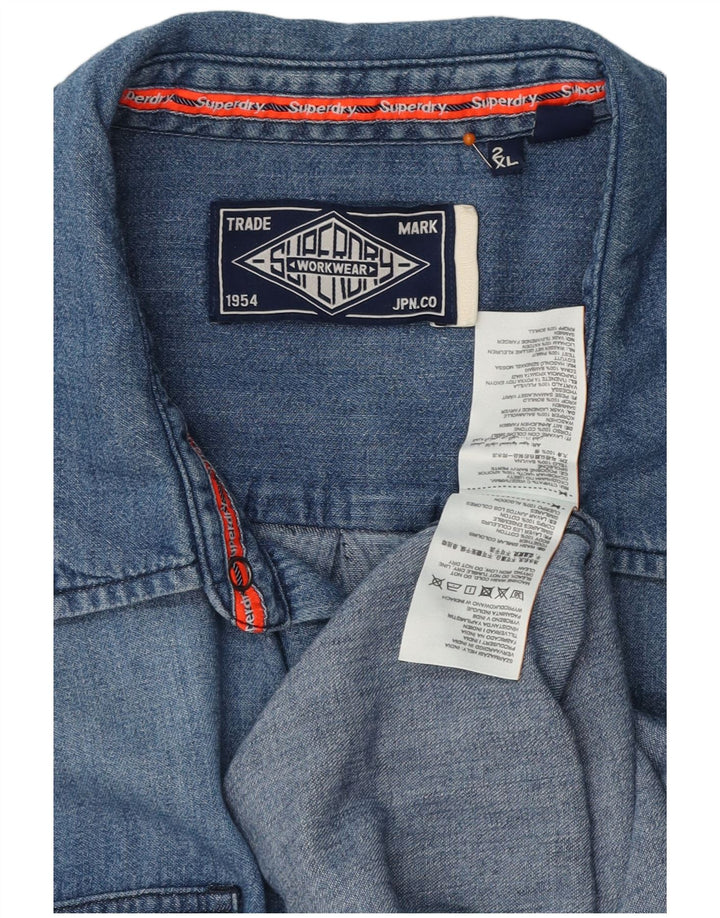 Camisa jeans masculina SUPERDRY 2XL algodão azul