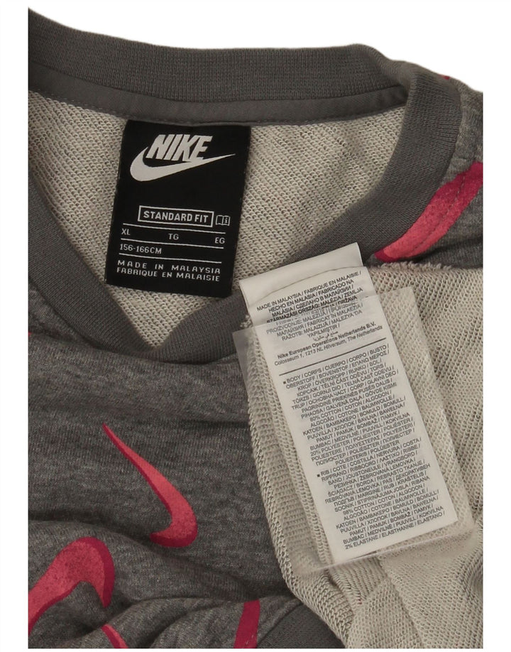 NIKE Girls Graphic Sweatshirt Jumper 13-14 Anos XL Cinza Geométrico