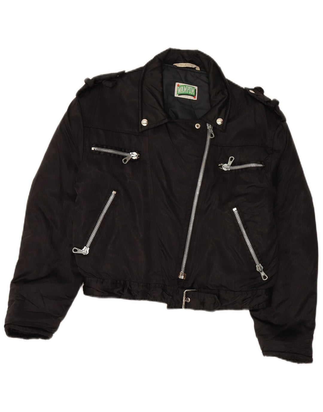 Jaqueta feminina grande para motociclista WAMPUM Reino Unido 10 pequena preta de nylon
