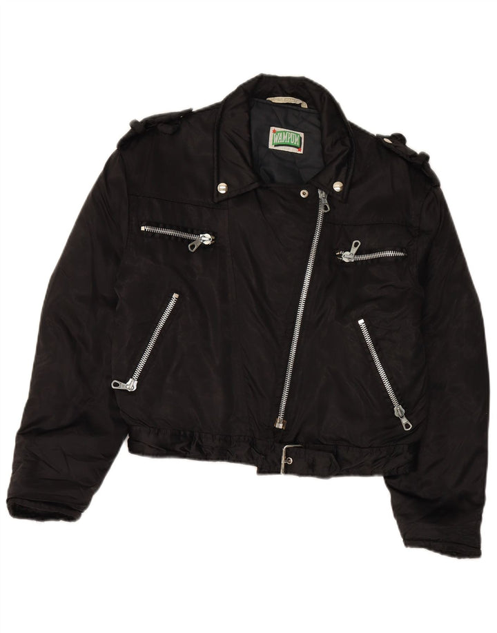 Jaqueta feminina grande para motociclista WAMPUM Reino Unido 10 pequena preta de nylon