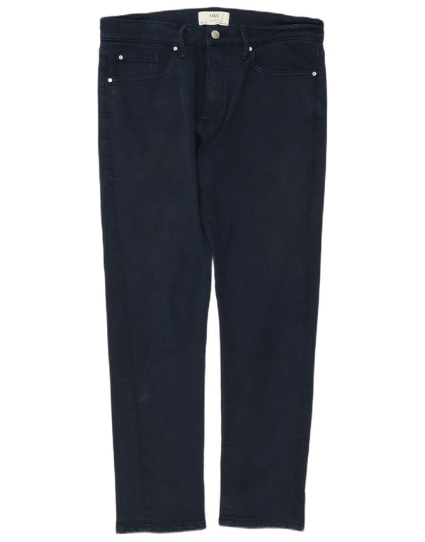Calça casual slim masculina Marks & Spencer W32 L31 algodão azul marinho