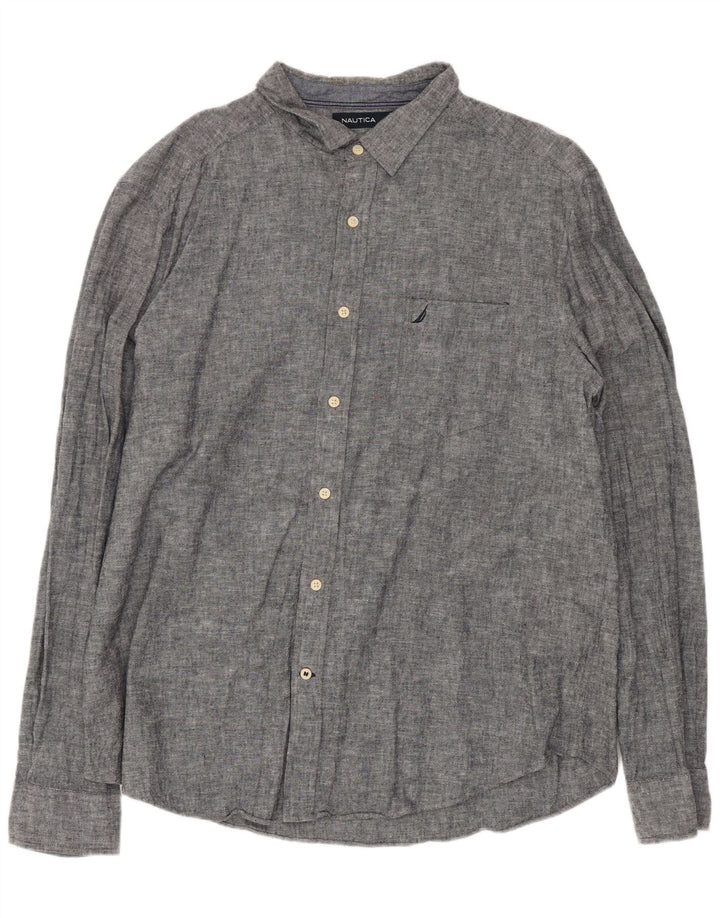 Camisa masculina Nautica XL linho manchado cinza
