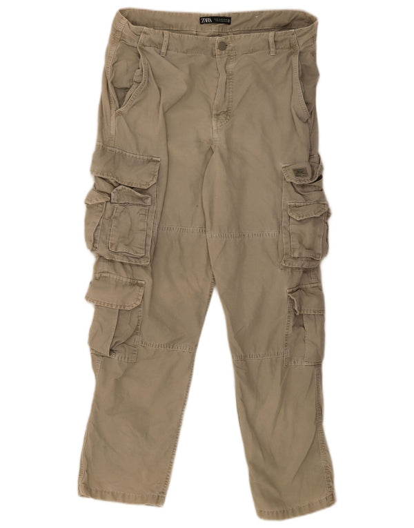 Calça cargo reta masculina Zara EU 42 grande W32 L30 algodão cáqui
