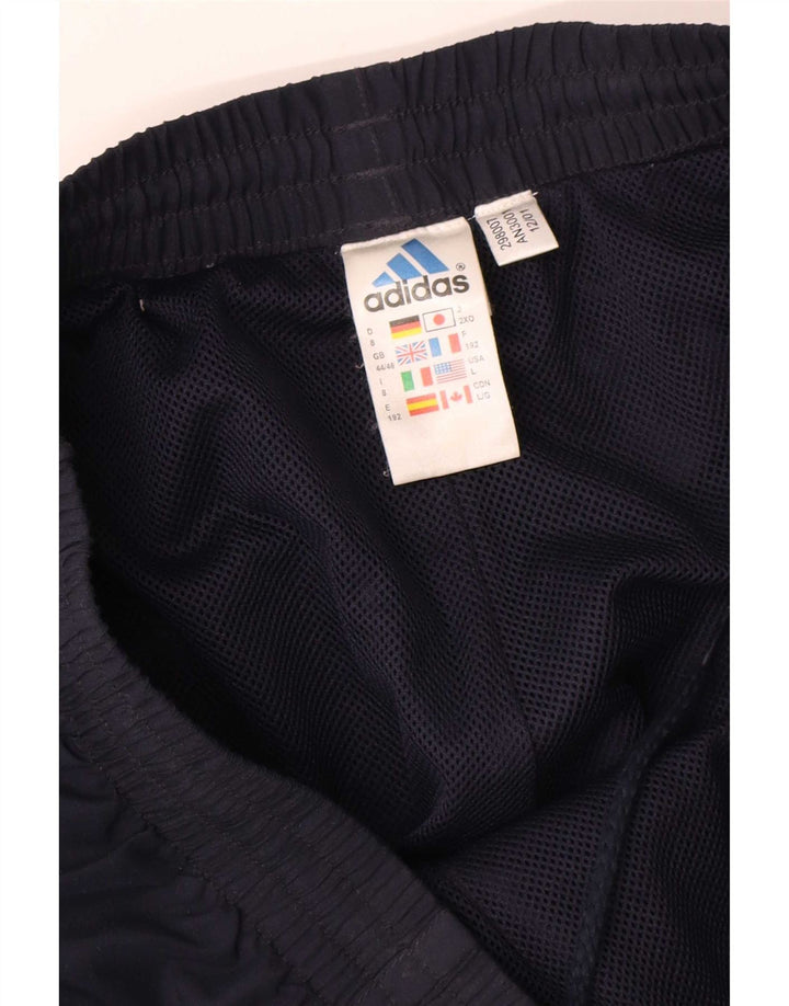 Calça de treino masculina Adidas UK 44/46 grande poliéster azul marinho