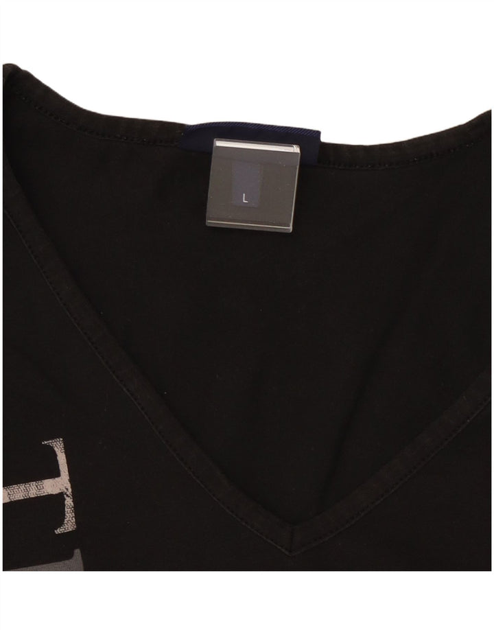 TRUSSARDI JEANS Top gráfico feminino manga comprida Reino Unido 14 grande preto