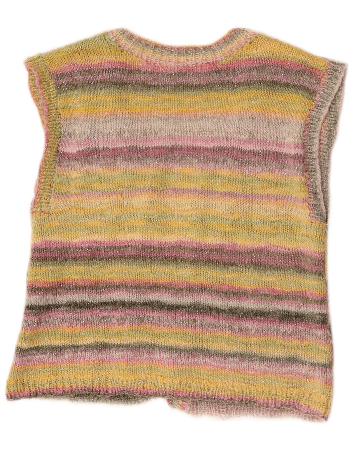 Suéter cardigã feminino vintage sem mangas UK 14 médio multicolorido