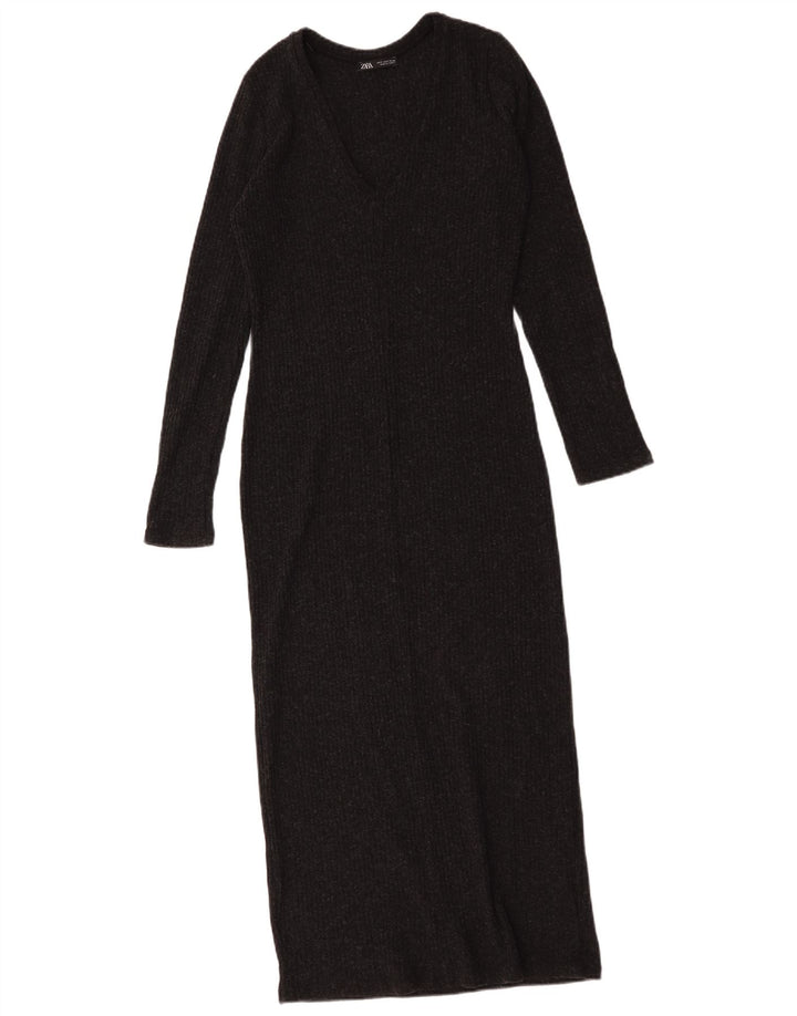 Vestido jumper feminino Zara de manga comprida Reino Unido 10 pequeno poliéster cinza