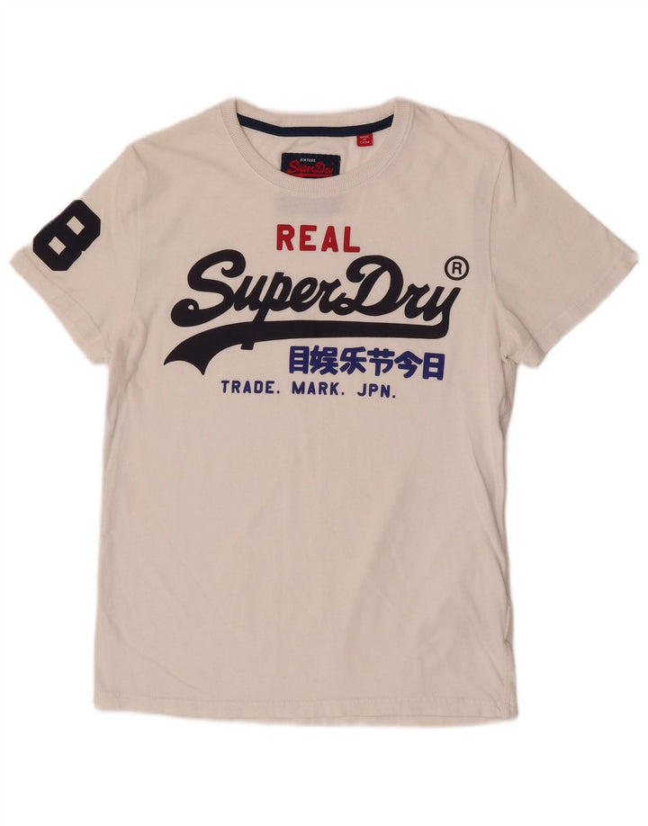 Superdry Mens Regular Graphic T-Shirt Top Médio Algodão Branco