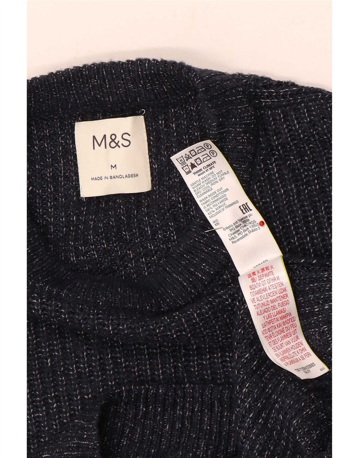 Suéter masculino Marks & Spencer com gola redonda, médio azul marinho manchado