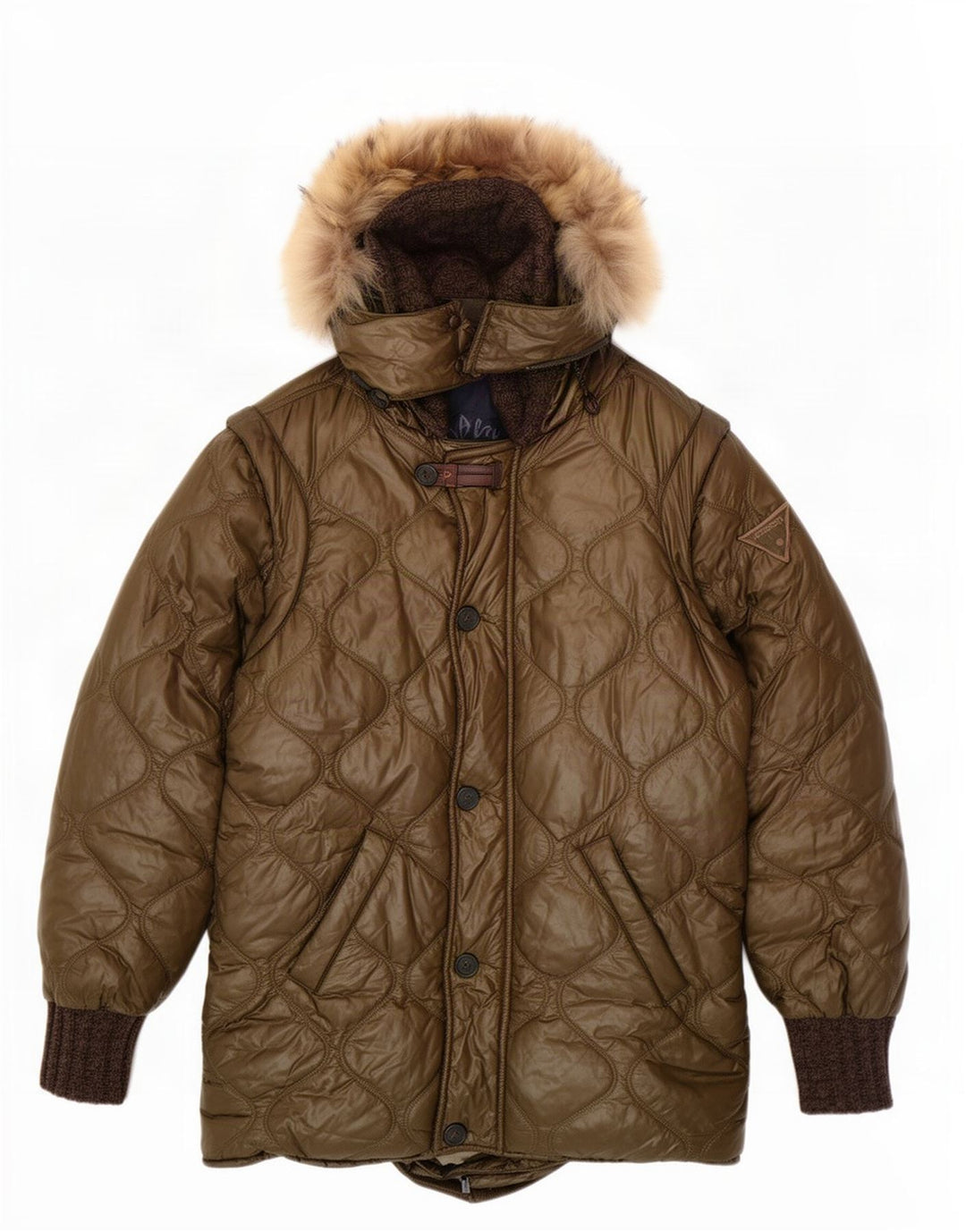 Casaco feminino acolchoado com capuz Iceberg US 8 médio cáqui poliamida