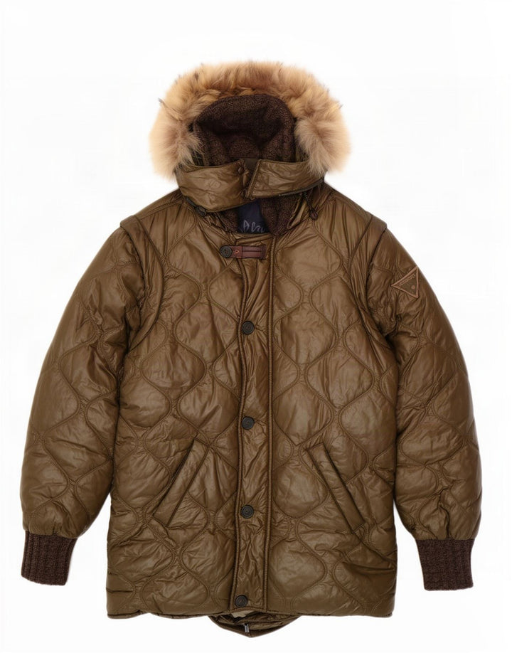 Casaco feminino acolchoado com capuz Iceberg US 8 médio cáqui poliamida