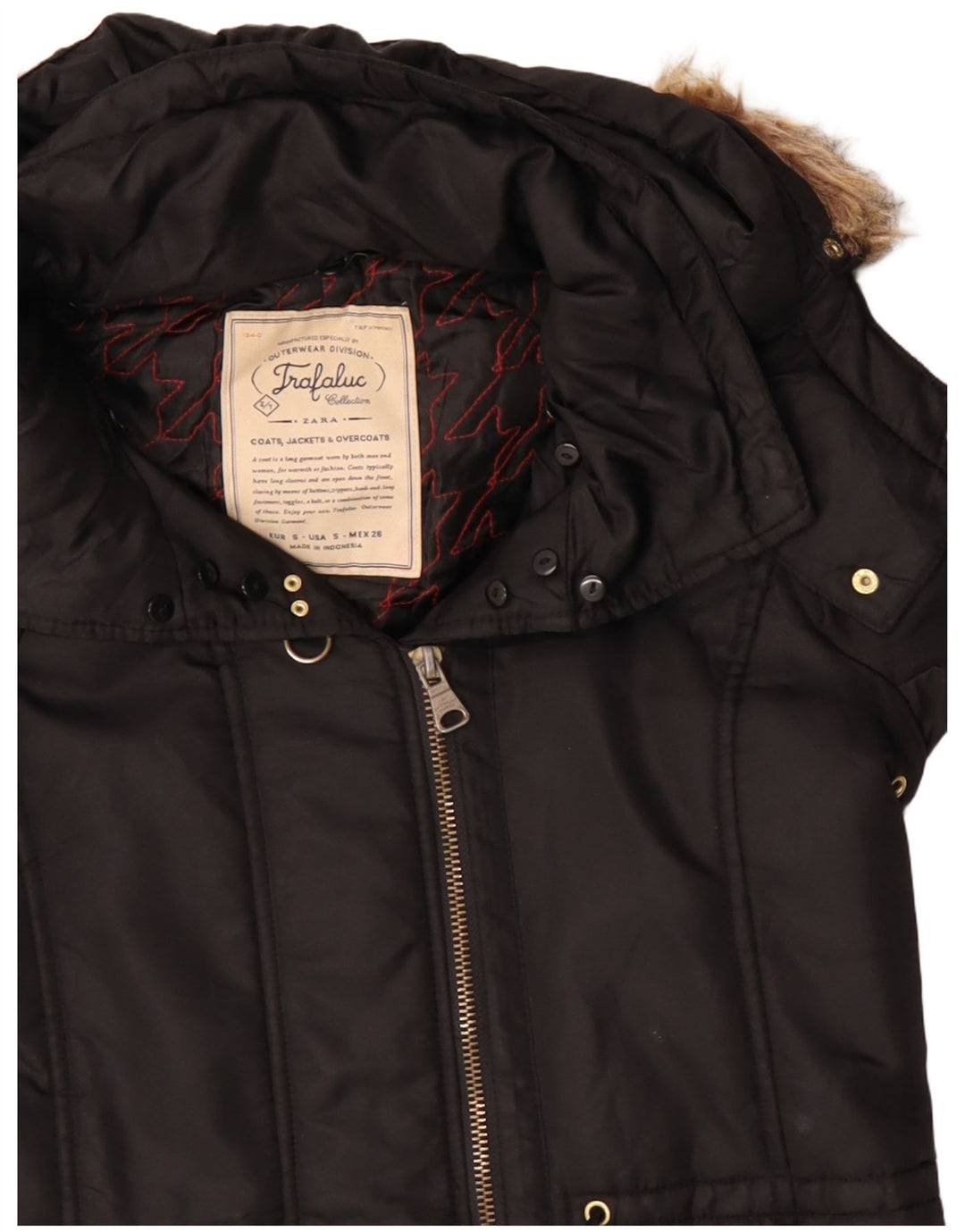 Jaqueta corta-vento com capuz Trafaluc feminino Zara Reino Unido 10 pequeno poliéster preto
