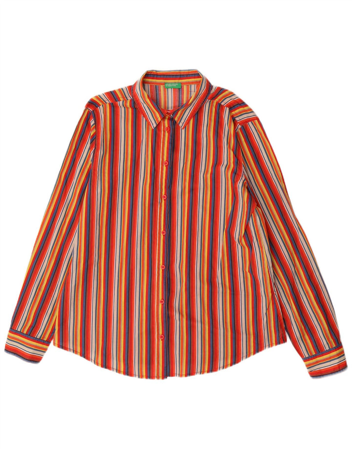 Camisa feminina BENETTON UK 14 algodão listrado multicolorido médio