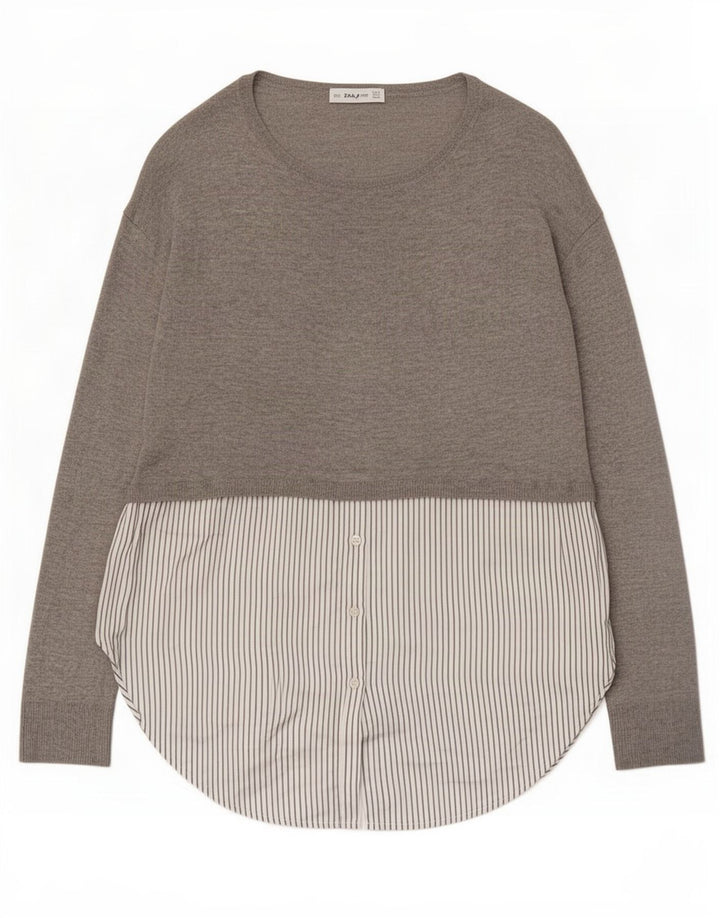 Túnica feminina de manga comprida Zara UK 10 poliéster colorblock cinza pequeno