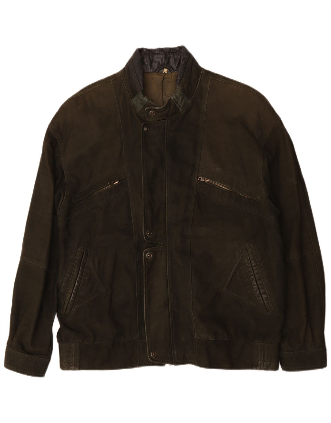 Jaqueta de couro masculina vintage IT 48 médio cáqui