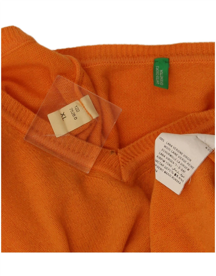 Suéter masculino Benetton com decote em V XL lã virgem laranja