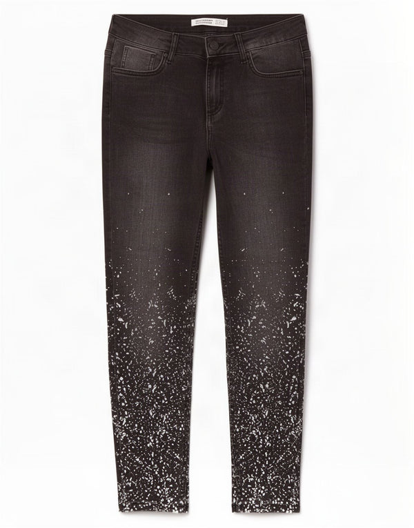 Zara Womens Crop Slim Jeans EU 38 Pequeno W28 L25 Preto Manchado