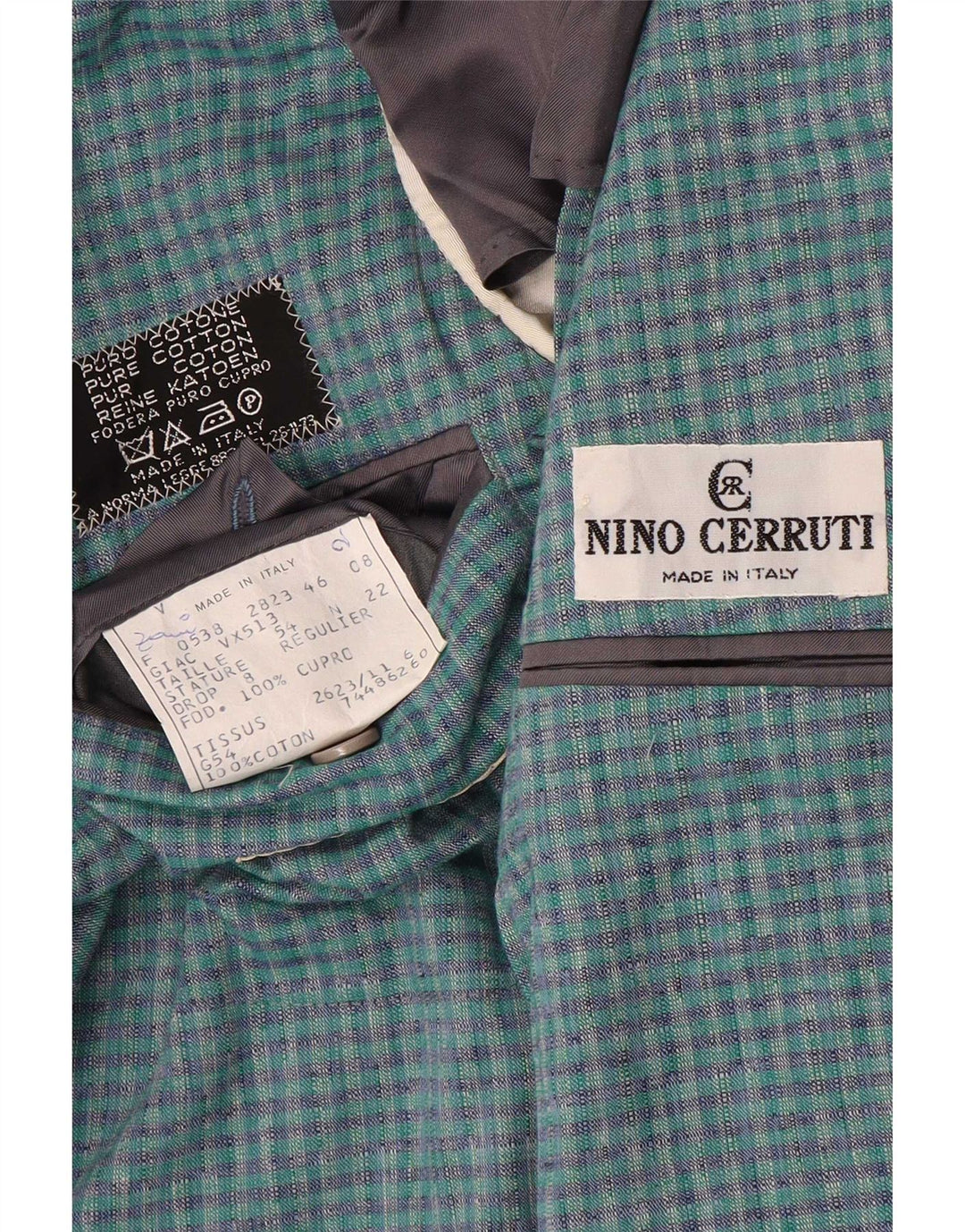 Jaqueta blazer masculina de 2 botões Nino Cerruti IT 54 2XL algodão xadrez azul