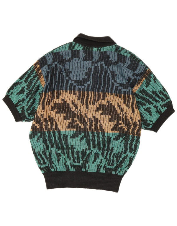 Suéter masculino vintage com padrão abstrato com gola polo IT 48 Médio Multico