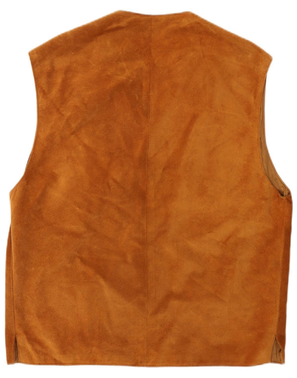 Colete masculino vintage de camurça UK 40 grande couro marrom