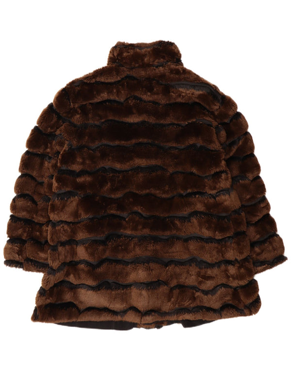 Sobretudo feminino reversível de pele sintética Petite M. Reino Unido 20 2XL listrado marrom