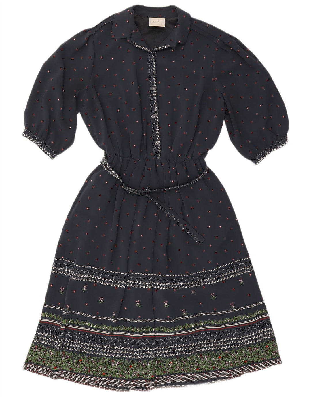 Vestido feminino RALPH manga 3/4 linha A EU 46 XL azul marinho floral poliéster