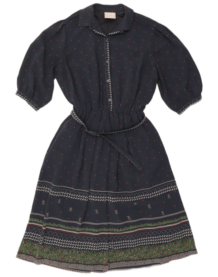 Vestido feminino RALPH manga 3/4 linha A EU 46 XL azul marinho floral poliéster