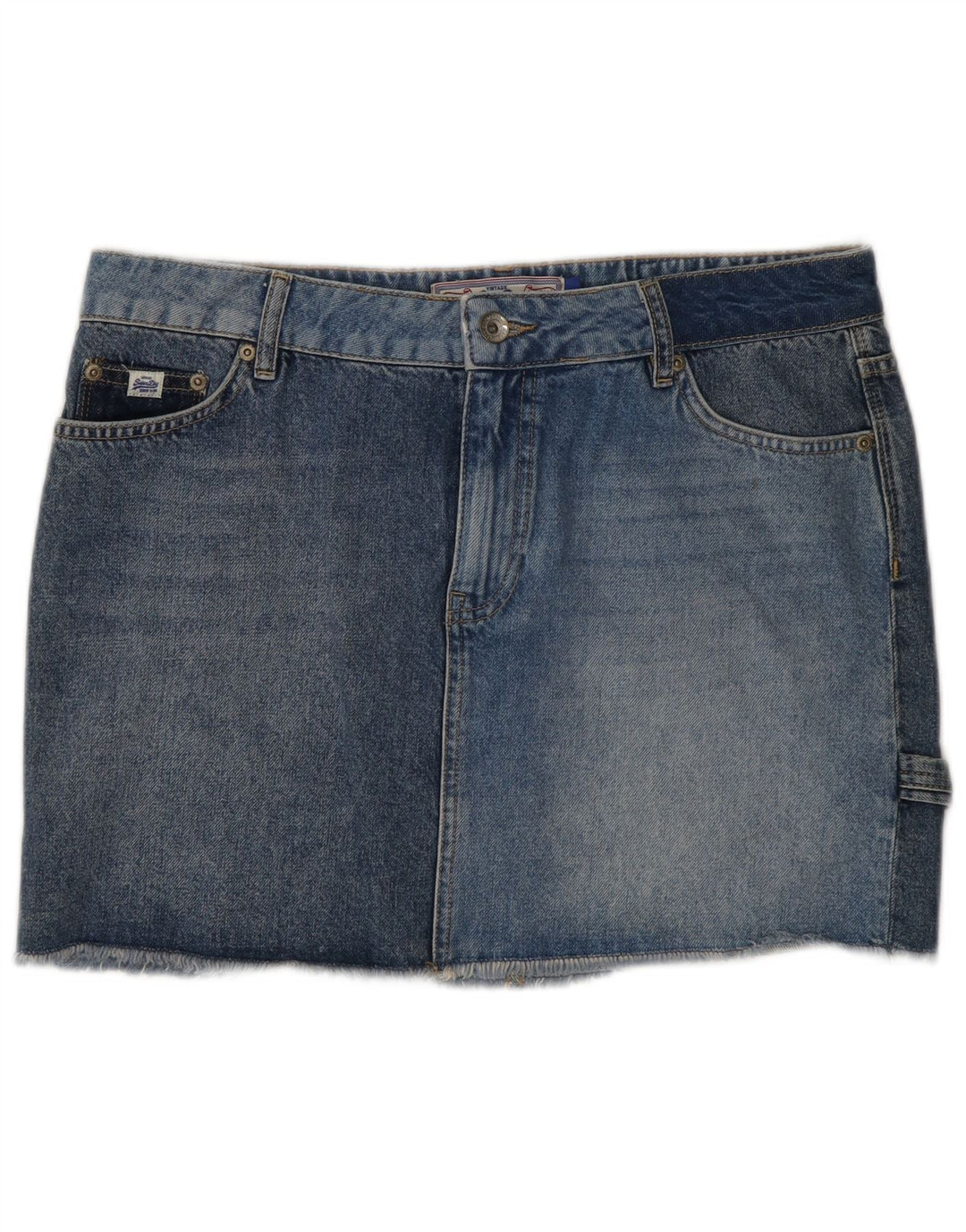 Saia jeans feminina Superdry W30 algodão azul médio