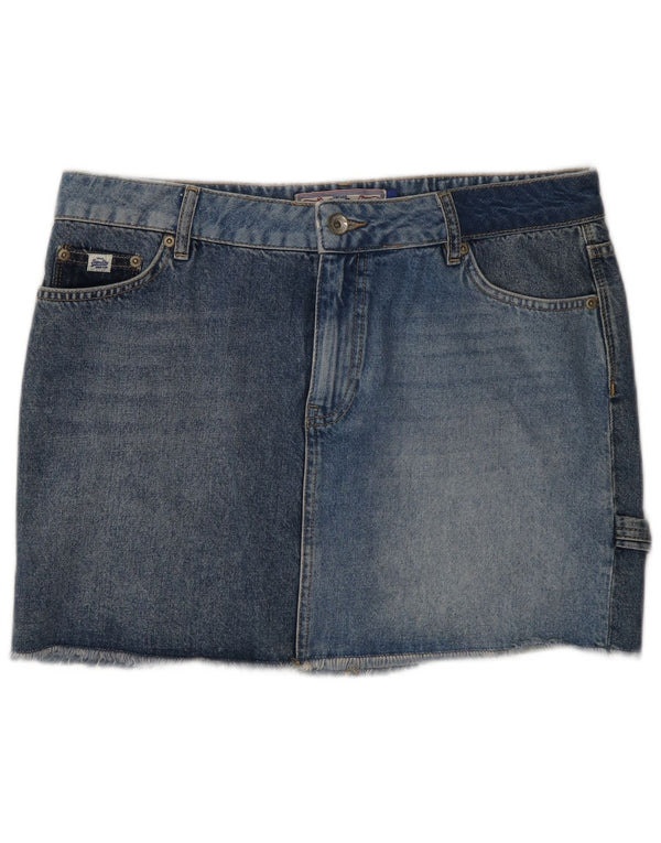 Saia jeans feminina Superdry W30 algodão azul médio