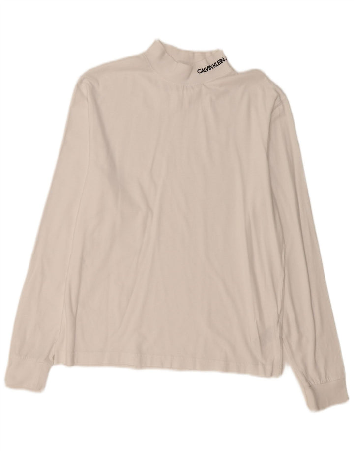 CALVIN KLEIN JEANS Top masculino de manga comprida pequeno algodão branco