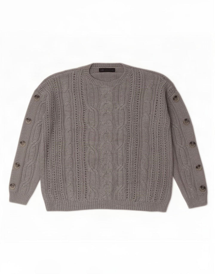 Suéter feminino Marks & Spencer grande com gola redonda Reino Unido 14 grande cinza