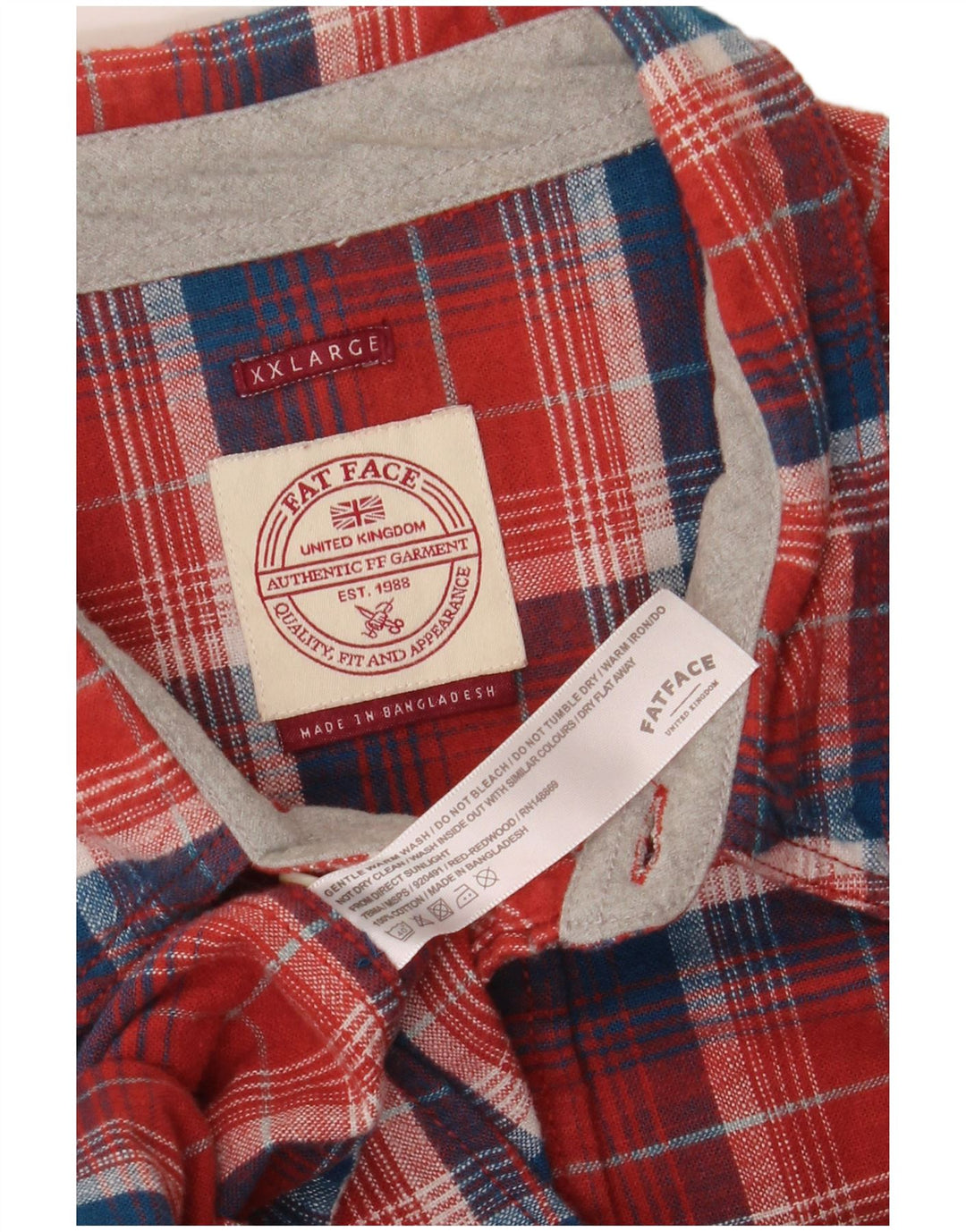 Camisa de flanela masculina Fat Face 2XL algodão xadrez vermelho