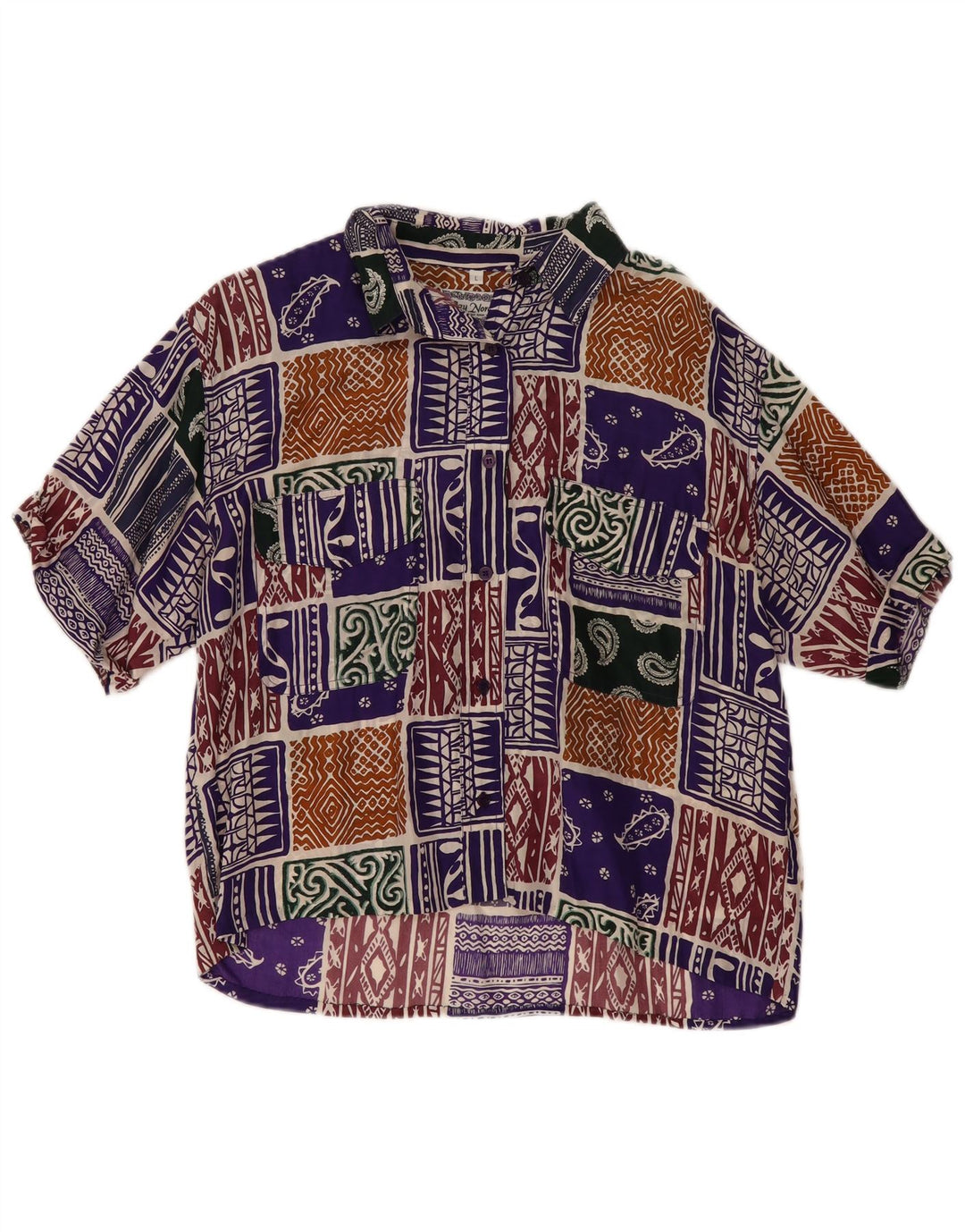 Blusa feminina vintage UK 16 patchwork grande multicolorido