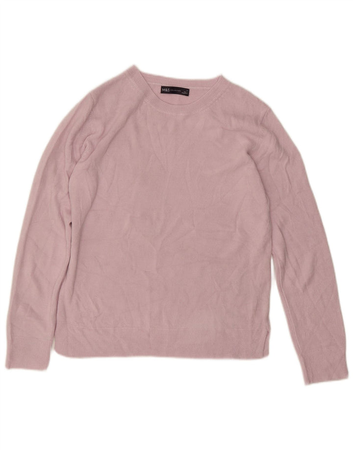 Suéter feminino Marks & Spencer com gola redonda Reino Unido 12 acrílico rosa médio