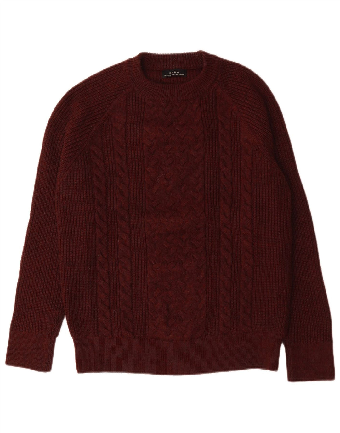 Suéter masculino Zara com gola redonda, médio de lã cor de vinho
