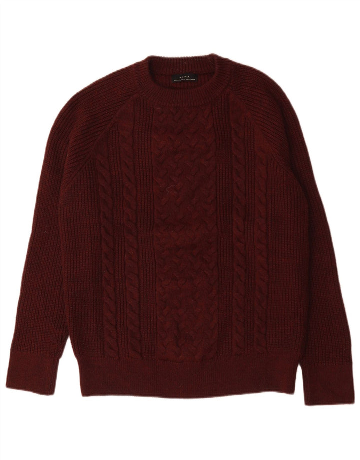 Suéter masculino Zara com gola redonda, médio de lã cor de vinho