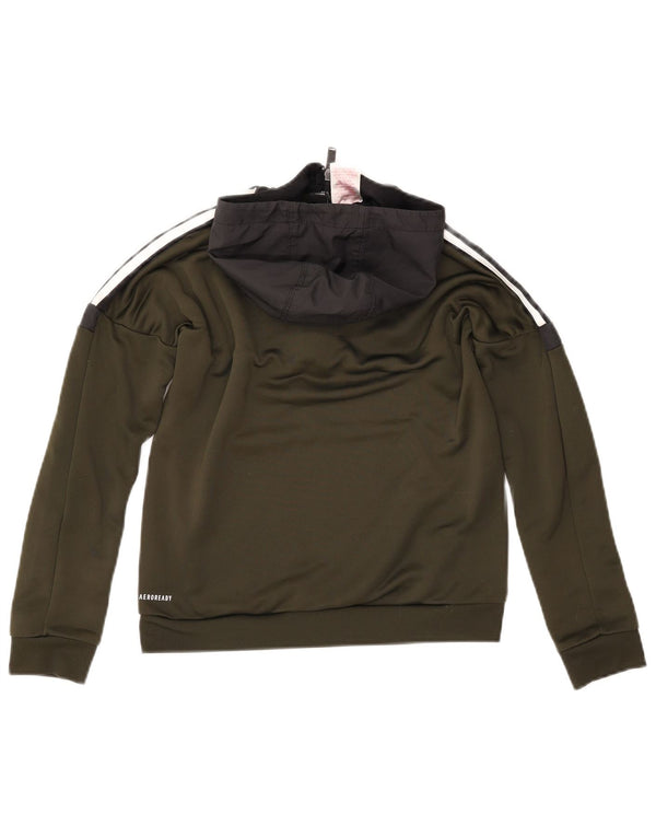 ADIDAS Meninos Aeroready Zip Neck Hoodie Jumper 11-12 Anos Verde Poliéster
