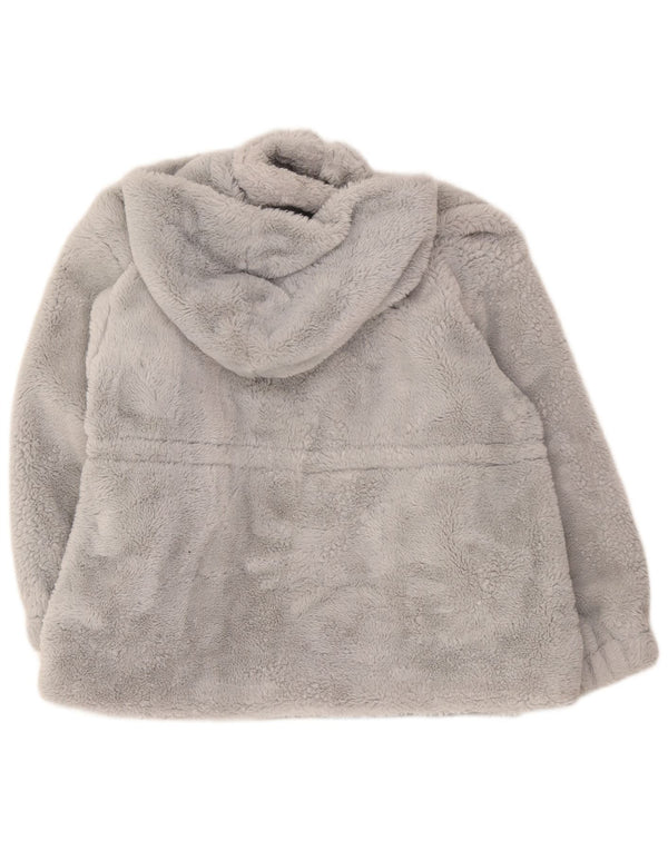 Jaqueta feminina Guess Teddy Bear com capuz de lã grande Reino Unido 18 XL cinza