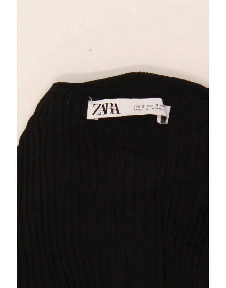 Zara Womens Crop Top Manga Longa Reino Unido 8 Pequena Viscose Preta