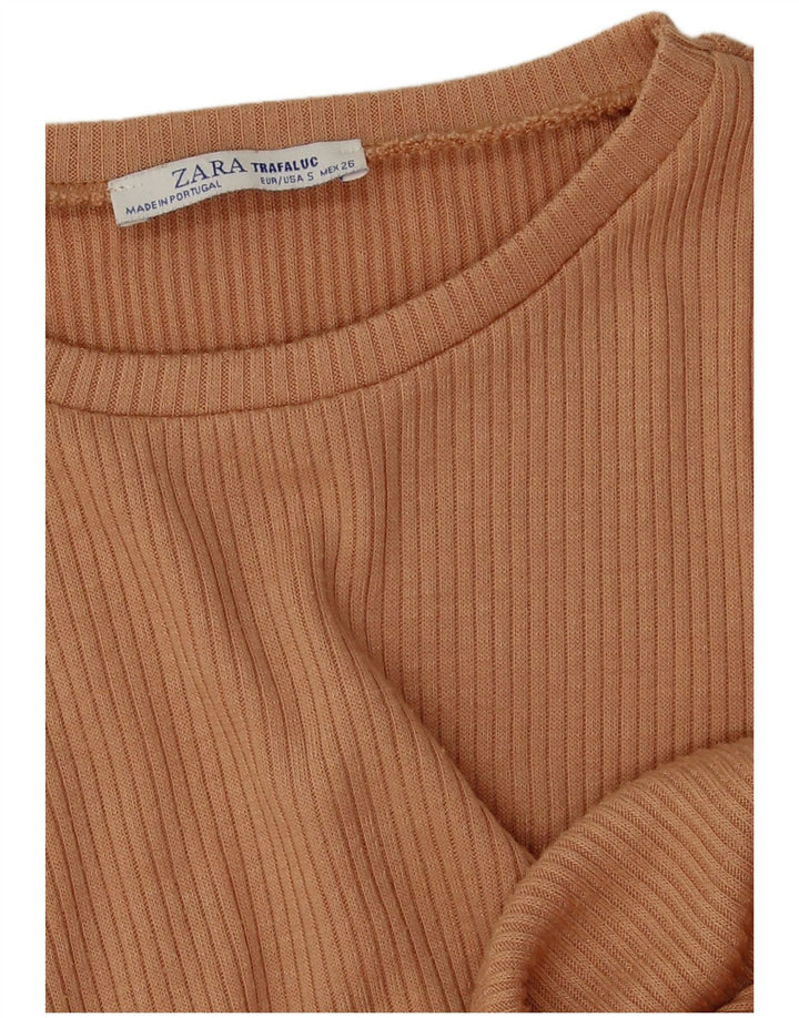 Zara Camiseta Feminina Crop Top UK 10 Pequeno Poliéster Marrom