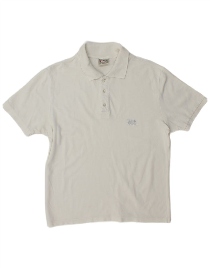 Camisa polo masculina Think Pink pequena branca