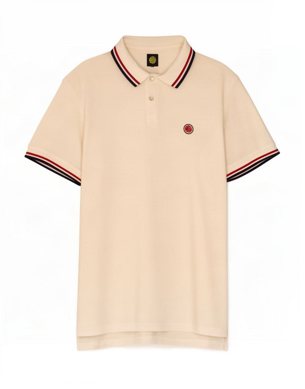 Camisa pólo masculina Pretty Green grande algodão listrado branco