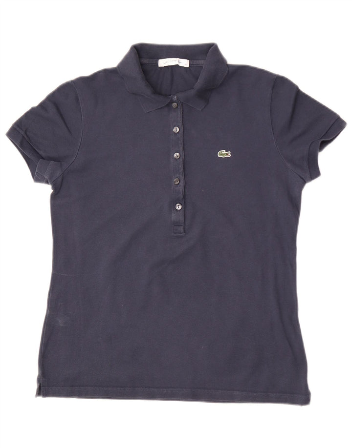 Camisa polo feminina Lacoste tamanho 40 algodão azul marinho médio