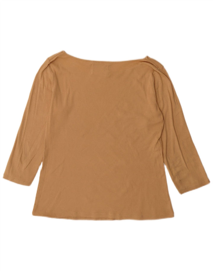 Top feminino Zara manga 3/4 Reino Unido 14 grande algodão bege