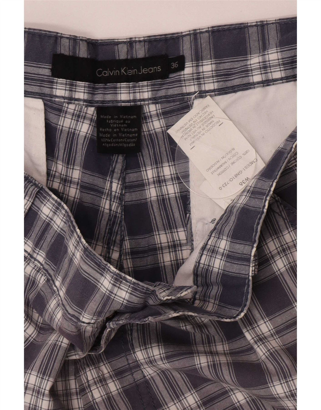 Shorts cargo masculino Calvin Klein W36 grande algodão xadrez azul marinho