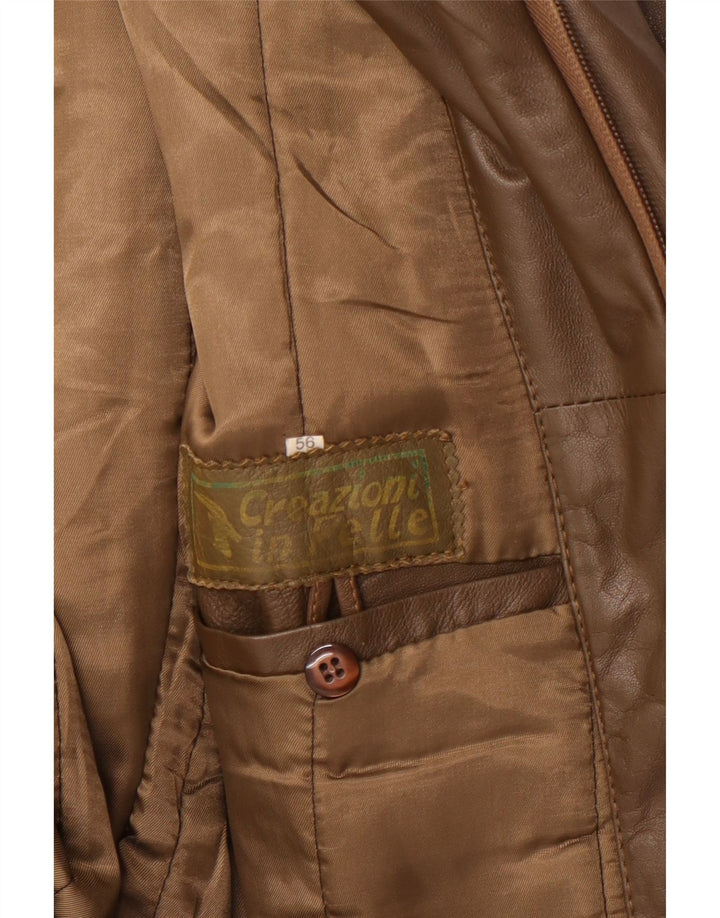 Jaqueta de couro militar masculina vintage Reino Unido 42 XL couro cáqui