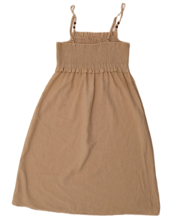 Vestido feminino Zara sem mangas em linha A UK 12 médio bege