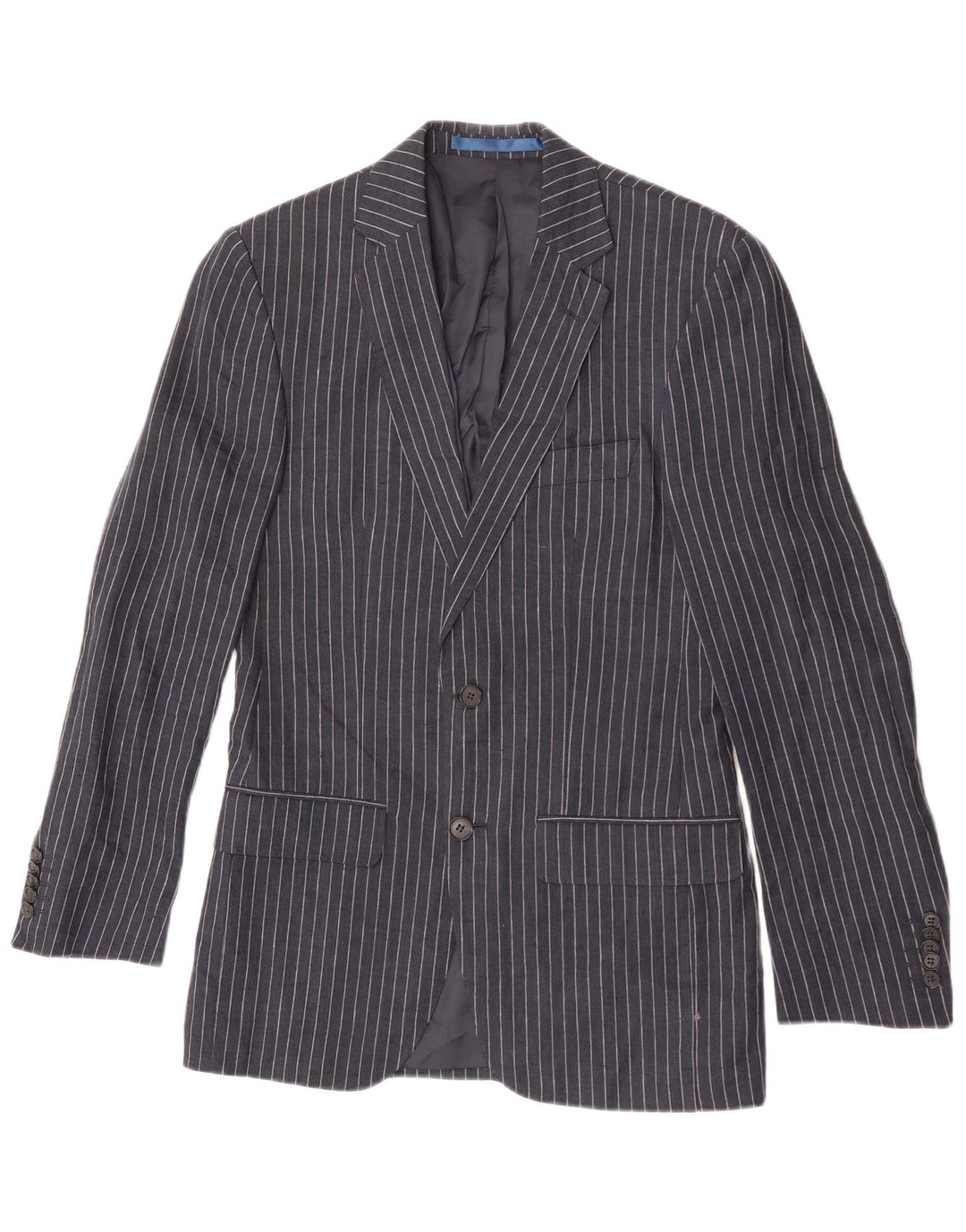 Jaqueta blazer masculina de 2 botões Marks & Spencer UK 34 XS azul marinho risca de giz
